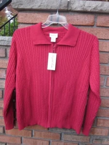 New $38. Tags NWT CRYSTAL KOBE Red Cable Knit Zip Up 100% Cotton Sweater 1X - Picture 1 of 4