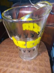 Playboy Beer Pitcher Yellow & Black w/ Bunny Logos Clear Glass FREE SHIPPING - Picture 1 of 8
