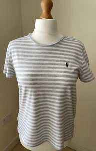 Polo By Ralph Lauren Women’s T-shirt - Grey/white Stripe with Blue Monogram - XL - Picture 1 of 8