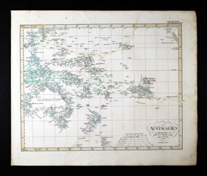 1847 Stieler Krusenstern Map Australia New Zealand Sydney Melbourne Melville AUS - Picture 1 of 7