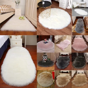 Soft Fluffy Fur Nonslip Sheepskin Rug Seat Cushion Bedroom Floor Mat Shaggy Area - Picture 1 of 40