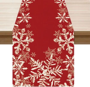 Red Snowflakes Christmas Winter Xmas Cloth Table Runner Burlap Table Decoration - Picture 1 of 7