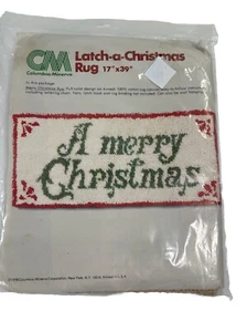 VTG 1978 Columbia Minerva Latch-a-Christmas Rug 17"x 39" Merry Christmas NOS - Picture 1 of 7