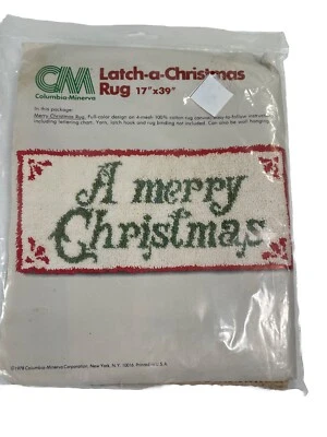 VTG  1978 Columbia Minerva Latch-a-Christmas Rug  17"x 39"  Merry Christmas NOS - Image 1 of 4