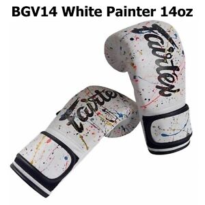 14oz Fairtex BGV14 White Painter Fit Kickboxing Equipment Sparring Boxing Gloves