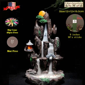 Backflow Incense Cone Burner Holder Lotus Waterfall 033 A& 10/60 Cones Gift - Picture 1 of 37