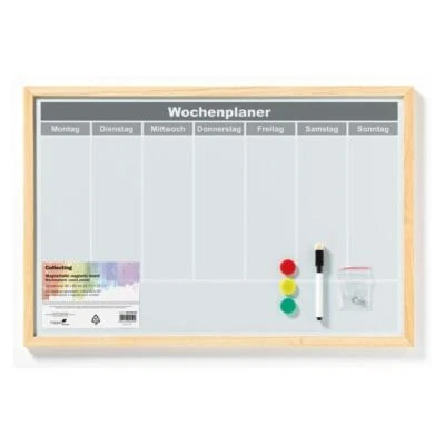 MAGNETTAFEL Wochenplaner Memoboard Pinnwand Holzrahmen weiß beschreibbar 40x60cm - Bild 1 von 4