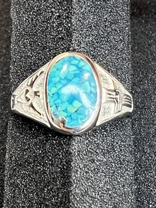 1970-80 E89 Silver Crushed Blue Turquoise Inlay Statement Band Ring Sz: 13.5 - Picture 1 of 6