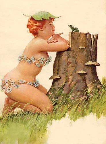 Set of TWO Vintage Hilda w. Frog 5x7 Pin Up Craft & Quilt Cotton Fabrics Blocks - Image 1 of 1