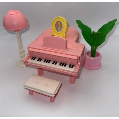 Lote de muebles para casa de muñecas Playskool sonidos dulces piano banco planta imagen LEER Foto 1 de 4