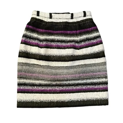 Oscar de la Renta Mini Falda Punto Rayas Negro Gris y Morado Talla 0 Foto 1 de 4