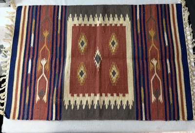 Rug Indian Handwoven Vintage Wool Home Decor Rectangle Boho Area Rug 37"x23" - Image 1 of 4