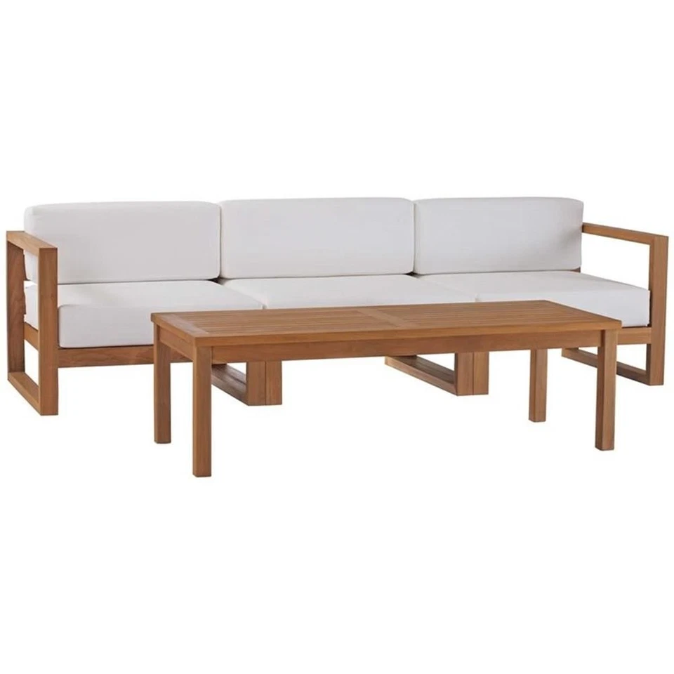 Juego de muebles de patio Modway Upland de 4 piezas de madera de teca en blanco y natural Foto 1 de 4