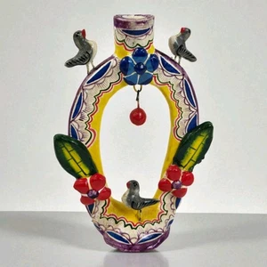 Vtg Arbol Del La Vida Tree Of Life Mexican Folk Art Candle Holder Birds Flowers - Picture 1 of 9