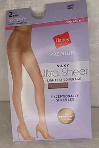 Hanes Premium 2 Paar ultra seidige transparente Control Top nude Strumpfhosen Large - Bild 1 von 2