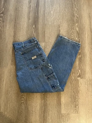 Wrangler Hero Carpenter 牛仔裤 36x30 蓝色浅水洗 94LSWVD 宽腿宽松复古 — 第 1/4 张图片