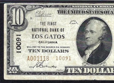 🇺🇸 CA 1929 $10 TYPE-2 ♚♚LOS GATOS, CALIFORNIA♚♚ PMG VERY FINE 20 SCARCE NOTE! - Image 1 of 3