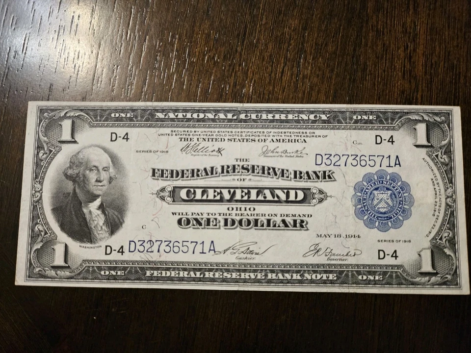 1914 $1 Dollar Federal Reserve Note Cleveland - Image 1 of 4