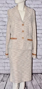 ST. JOHN KNIT Gold Shimmer Beige Long Sleeve Jacket Skirt SET Size 10 - Picture 1 of 6