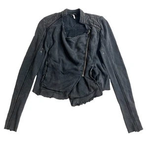 Free People Giacca Moto Rimpicciolita Donna Extra Small Grigio Lavato Asimmetrico XS - Foto 1 di 18