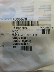 NEW Genuine Cummins Union Male OEM# 4386678 (FREE SHIPPING) NOS 4386678 - Picture 1 of 6