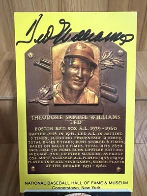 Ted Williams Hall Of Fame Yellow Plaque Postcard Auto JSA COA w/letter Autograph - Image 1 of 4