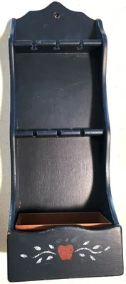 老式木制纪念品勺架蓝色民间艺术底架纪念品 — 第 1/4 张图片