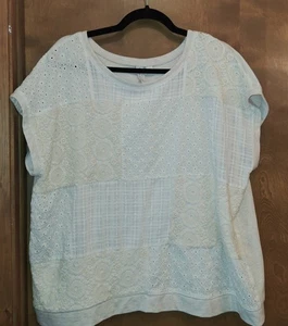 Cato Damen Top Gr. XL Kurzarm Gebändert Unterteil Weiß Öse Landhaus Boho - Bild 1 von 4