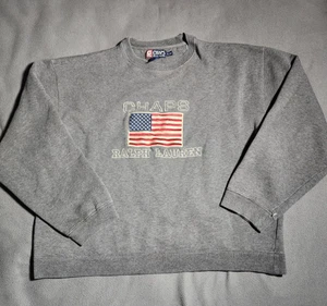 Chaps Ralph Lauren Pullover Herren XL grau bestickt amerikanische Flagge Logo Rundhals - Bild 1 von 16