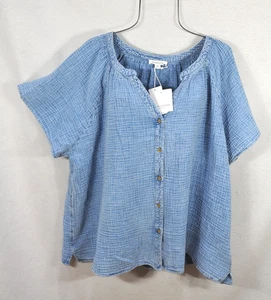 Beachlunchlounge Damen Bluse Plus 3X Blau Struktur Gaze Kurzarm Oberteil Neu mit Etikett - Bild 1 von 11