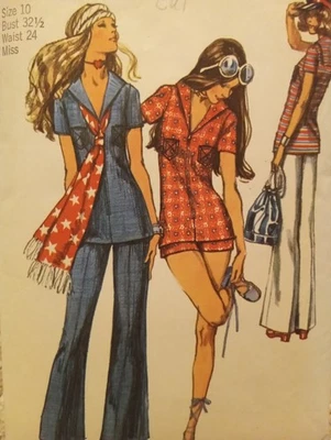 CUT Complete Vintage 70s Sewing Pattern 70s Tunic Shorts Sewing Pattern Sz 10 - Image 1 of 4