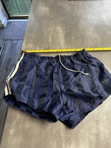 adidas shiny nylon sprinter shorts vintage M/L BLUE STRIPED West Germany Retro - Picture 1 of 9