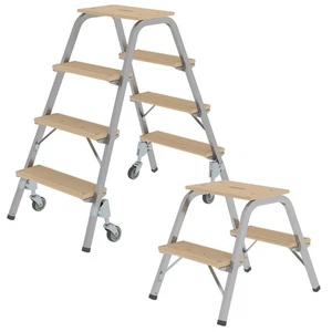 Munk Tritt Trittleiter Haushaltsleiter 2 3 4 Stufen Stufentritt Stahl-Holz - Bild 1 von 4