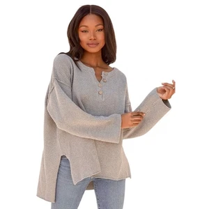 Lulus Sweater Oversized Gray Textured Cozy Lagenlook Neutral Casual Size M - Picture 1 of 6