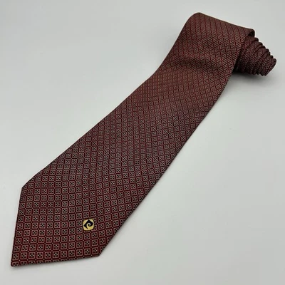Винтажный галстук Pierre Cardin красный шелк геометрический с золотым логотипом   - Изображение 1 из 4