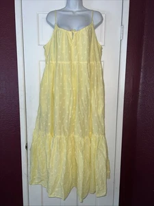Old Navy Women’s Tiered Embroidered Maxi Swing Sundress XXL Yellow Lined  - Picture 1 of 8