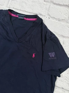 Ralph Luren Golf Ladies V-neck T Shirt Blue Sz M 100% Cotton Washington Huskies - Picture 1 of 9