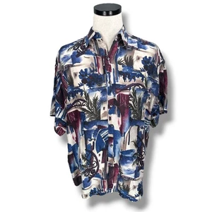 Vintage Structure Hawaiian Silk Shirt Men’s Large Multi Abstract Tropical Button - Picture 1 of 9