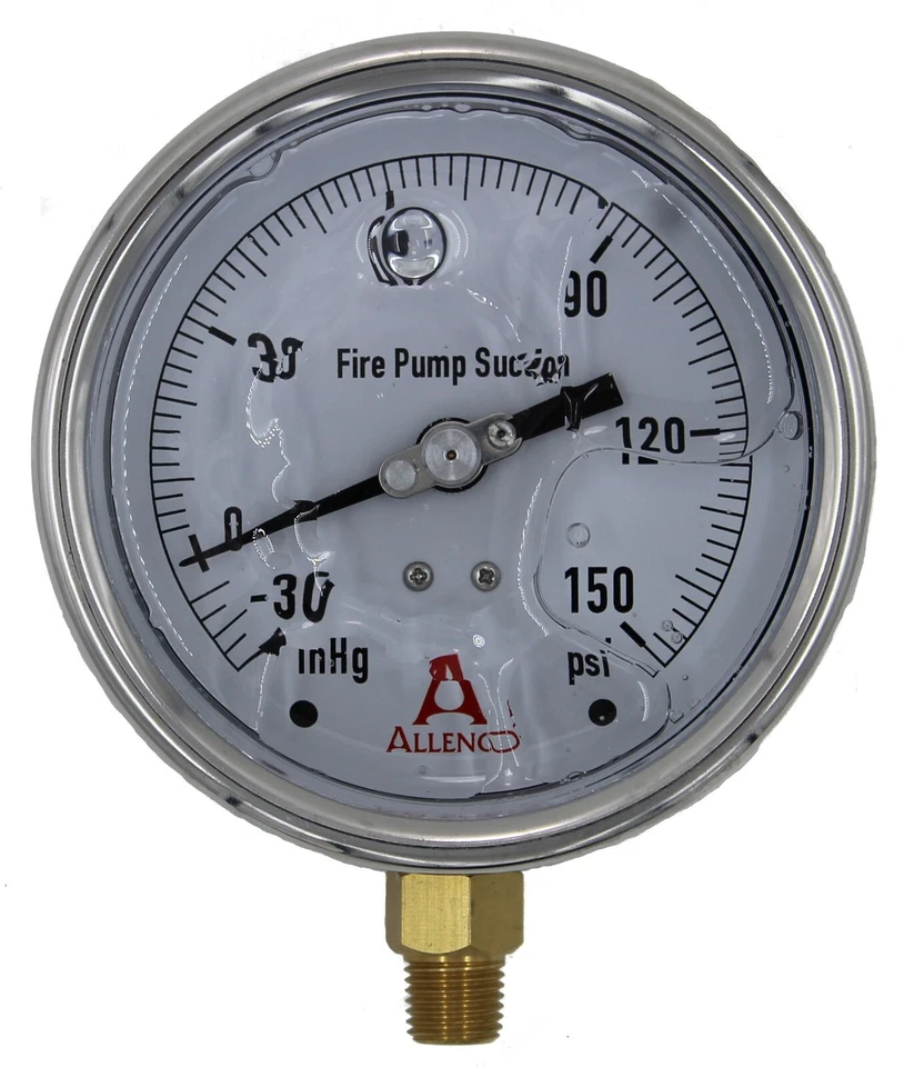Medidor de succión de bomba contra incendios Allenco de 4" (-30)-0-150 PSI - calibrado  Foto 1 de 1