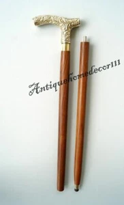 Handle Antique Wooden Walking Stick Cane 37"Victorian Designer Brass Derby Head - Picture 1 of 6