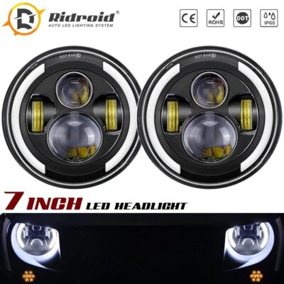 280W Pair 7 Inch LED Headlights Halo Angle Eye For Jeep Wrangler JK TJ CJ LJ - Image 1 of 4