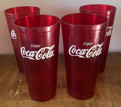 4 Pk Coca Cola Red Plastic Restaurant Cups 16 Oz G.E.T 6624 - Image 1 of 4