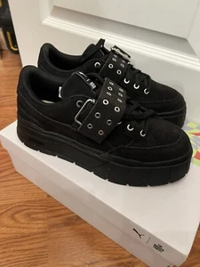 Puma Mayze Stack Suede Platform Womens Black Sneakers - Picture 1 of 10