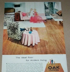 1958 print ad -NOFMA oak floor flooring family home cute little Girl peignoir AD - Bild 1 von 2