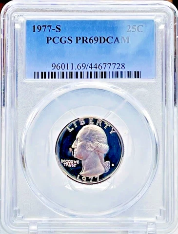 1977 Washington Quarter 1977-S 25c PROOF COIN 25 Cent PCGS PR69 DCAM Deep Cameo Cover