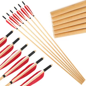 6/12pcs Wooden Arrows Turkey Feathers Diameter 8mm Handmade DIY Bow Hunting - Picture 1 of 11