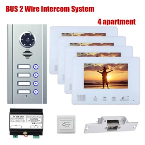 4 Apartment BUS 2 Wire Video Door Phone Intercom Monitors Electronic Door Lock - Picture 1 of 15