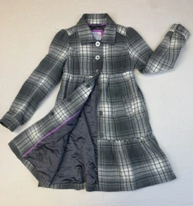 Justice Girl Coat Girls Outerwear sz 12 Gray Plaid Fleece Lined Long - Picture 1 of 13