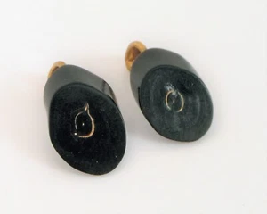 ANTIQUE VICTORIAN MOURNING JEWELRY BLACK NATURAL CORAL CLIP GOLD FILL EARRINGS  - Picture 1 of 2