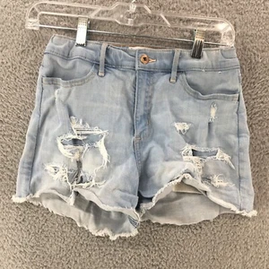Abercrombie High Rise Mini Mom Ripped Short Youth 15x16 Blue Light Wash Denim - Picture 1 of 12